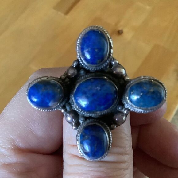 sterling SILVER 925 VINTAGE LAPIS LAZULI WOMAN RING SIZE US 7.5 - Picture 1 of 9